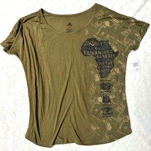 NWT- Disney Parks Olive Green Animal Kingdom Kilimanjaro Safaris Scoop-Neck Tee